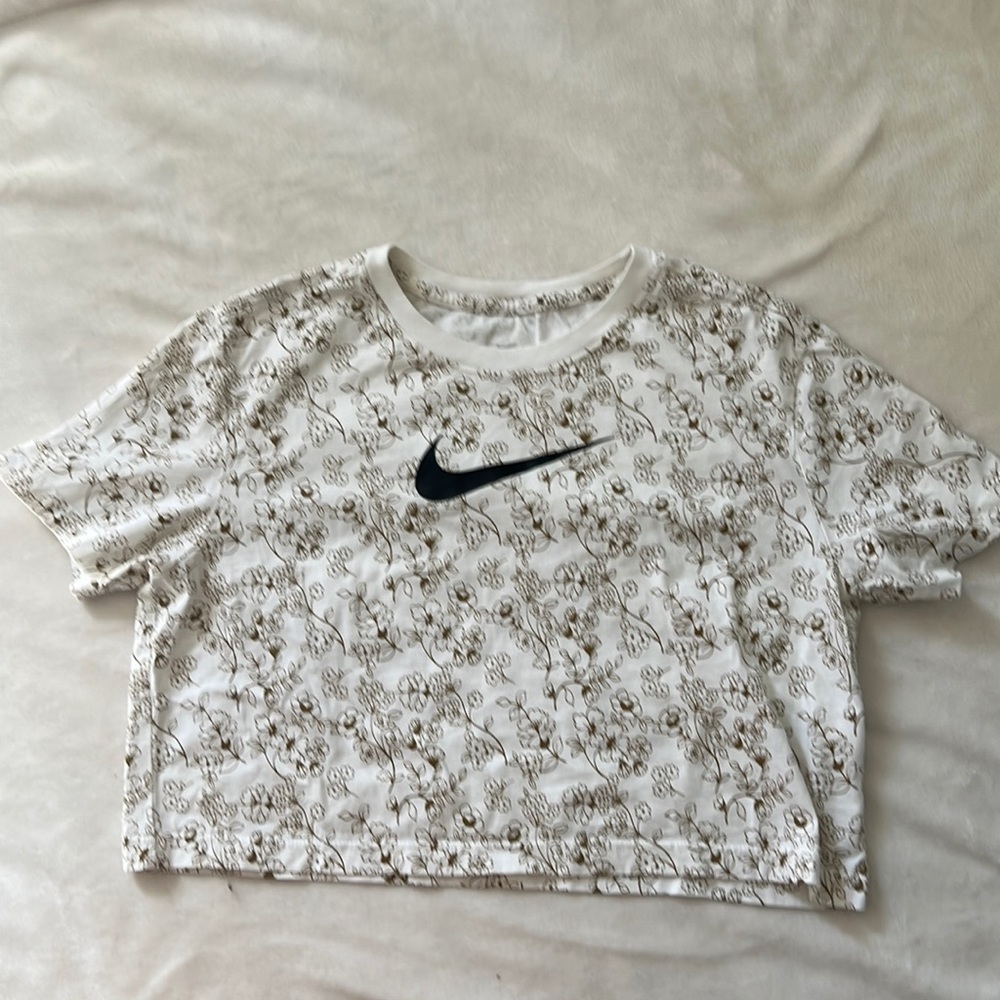 Nike white and gold floral cropped top size small